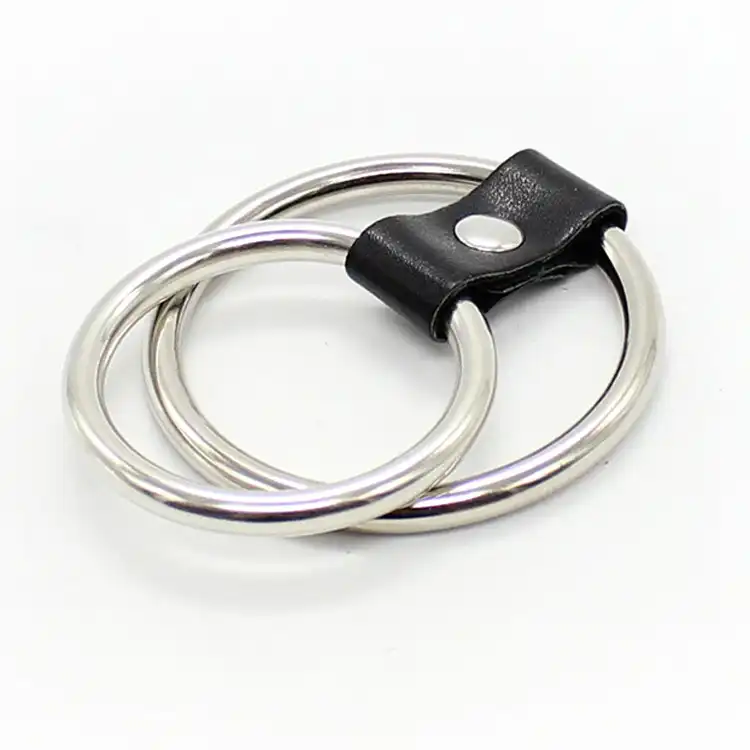 Black leather metal chastity second ring