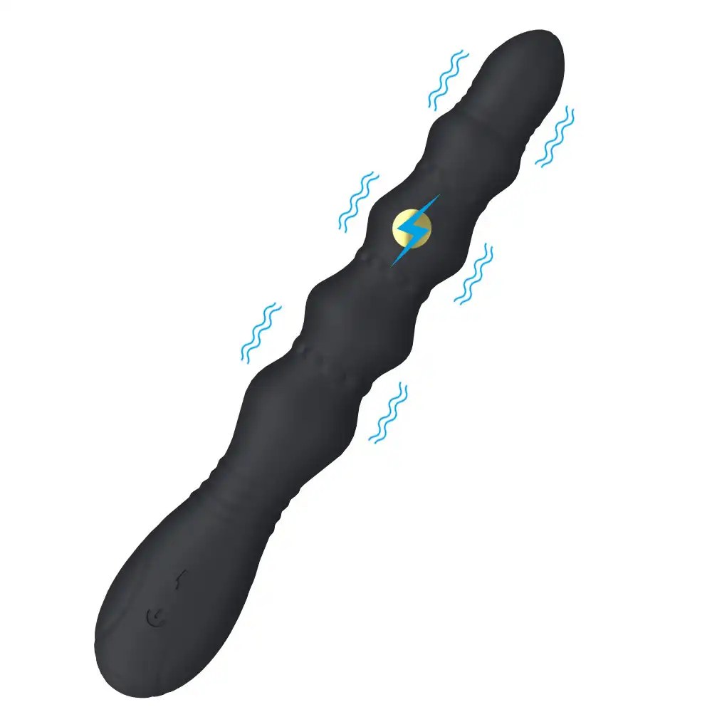 Black beaded anal electro plug with vibration