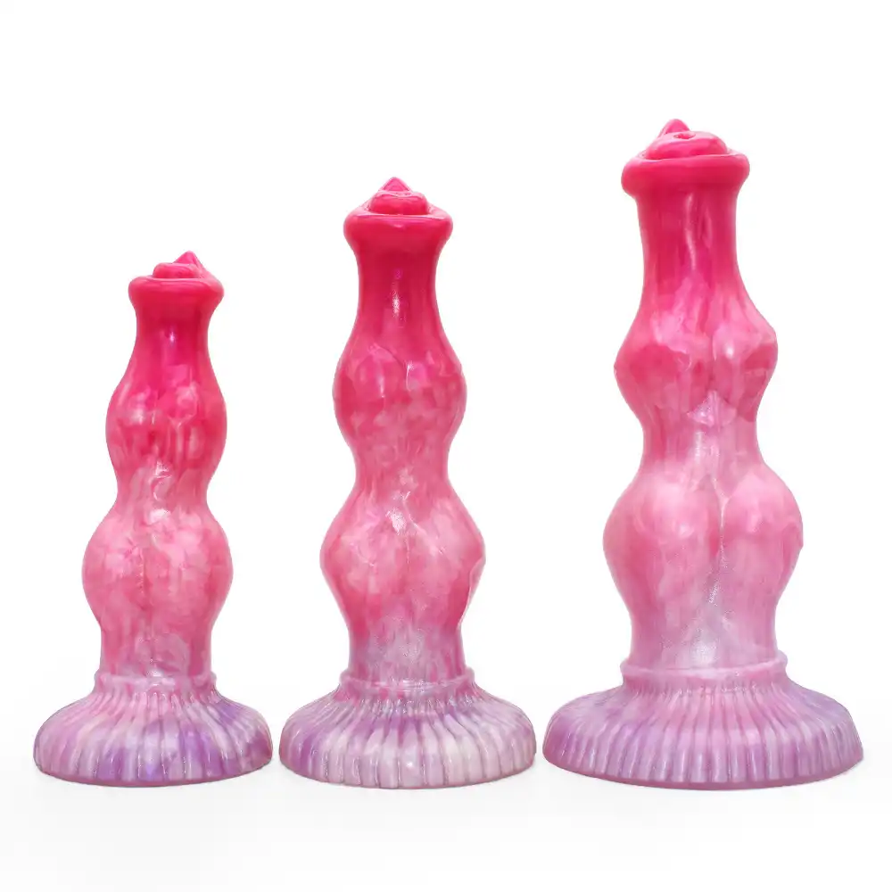 Gradient red liquid silicone dog dildo