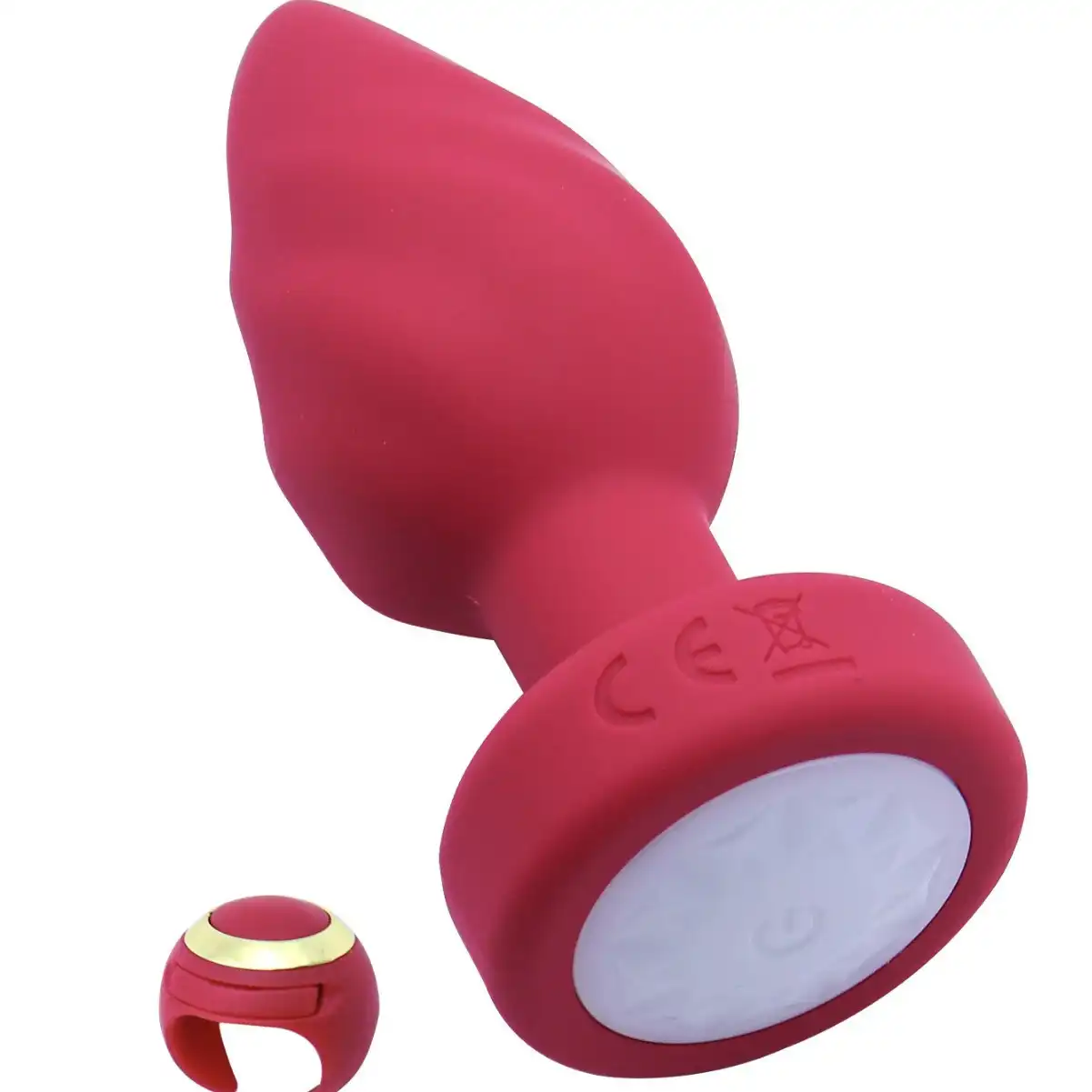 Red silicone ring remote-controlled light-up vibrating butt plug