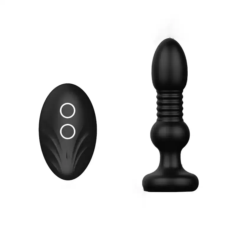 Black remote-controlled retractable butt plug