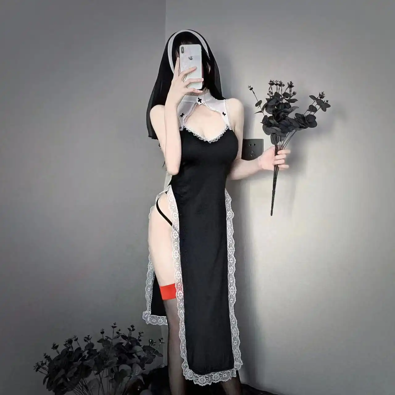 Lace-trimmed sexy nun costume