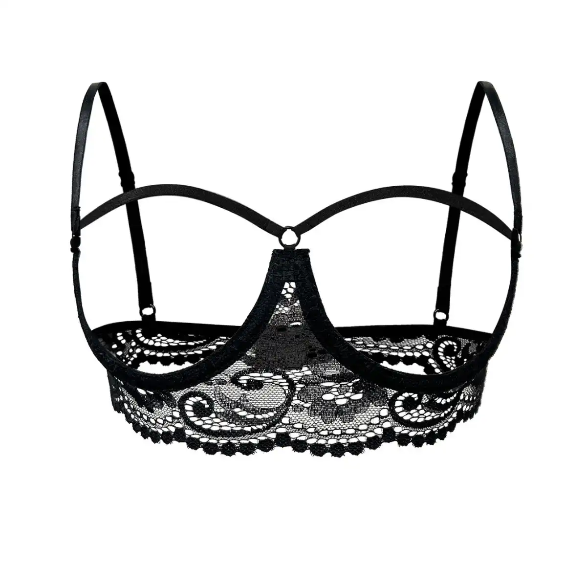 Black lace cupless bra