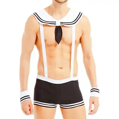 White tops and sexy black pants of cop costumes for men