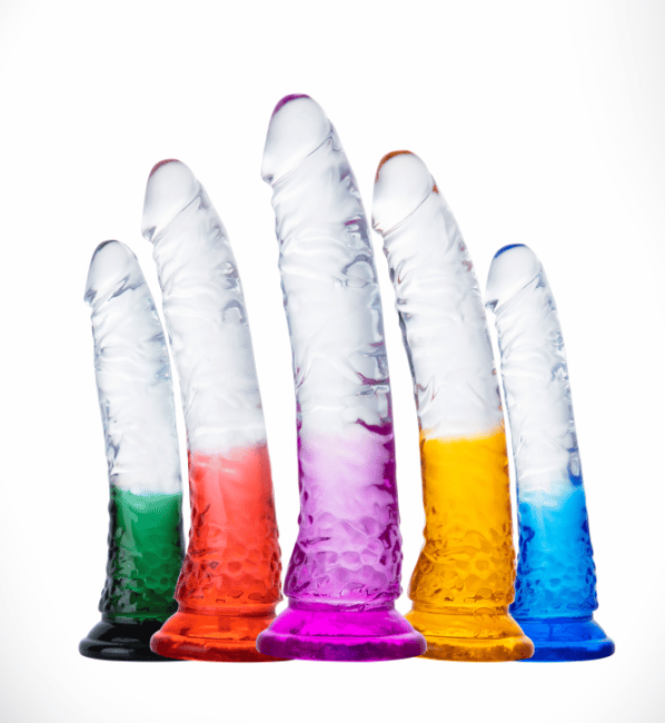 Transparent colorful dildos