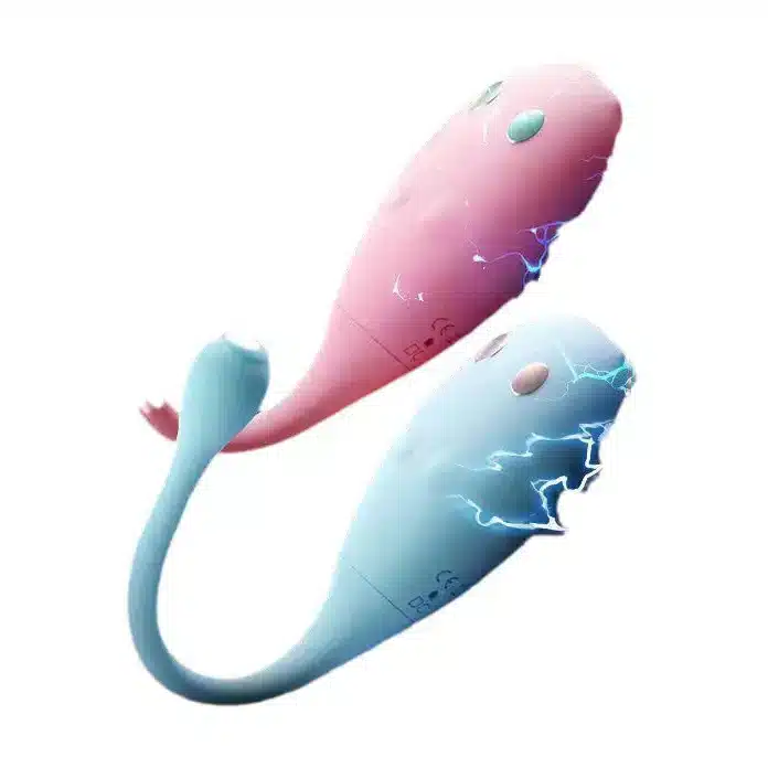 Red and blue app-controlled egg vibrator with electro-shock