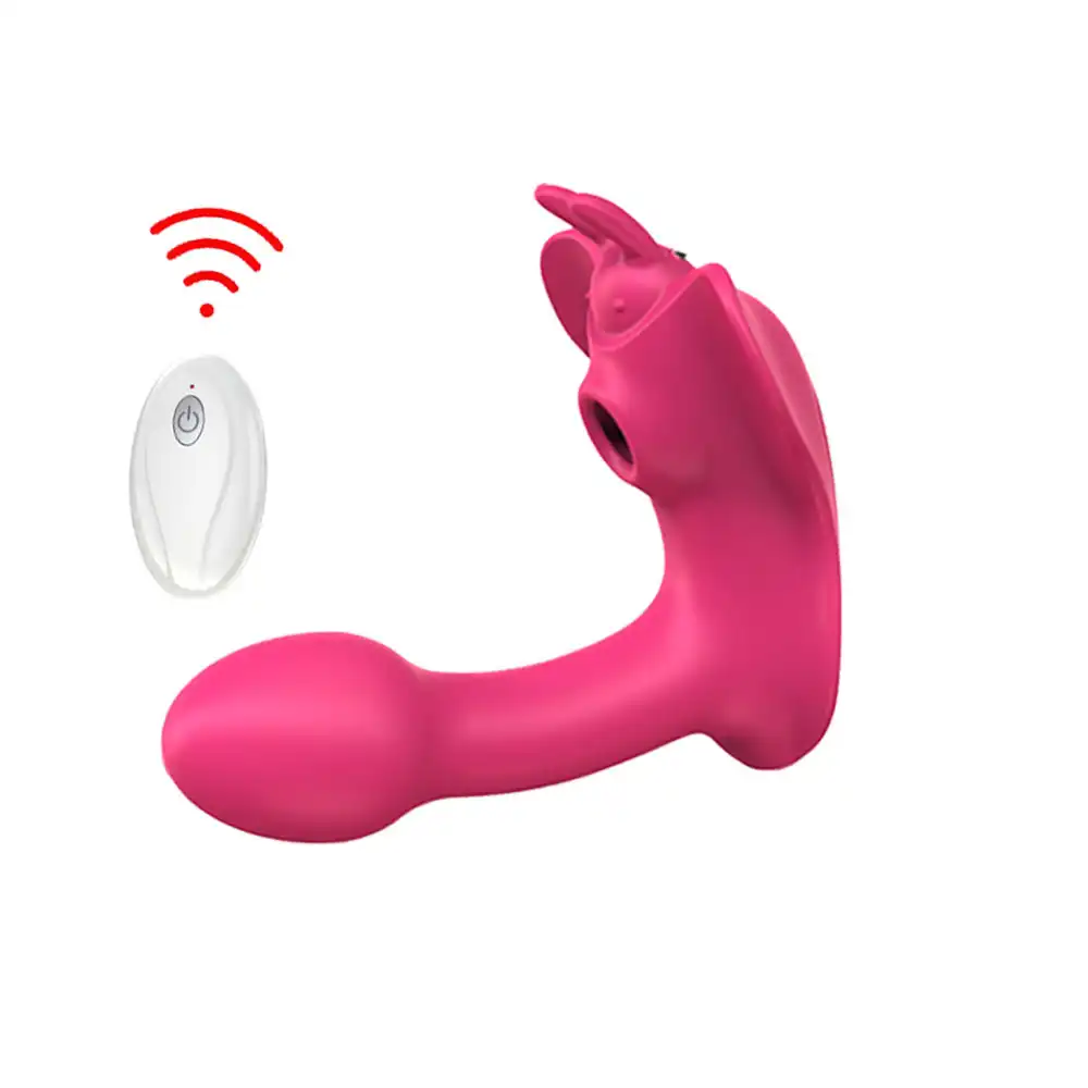 Red wearable remote butterfly vibrator
