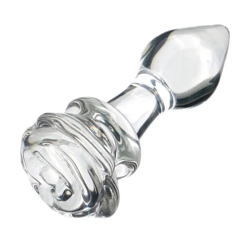 White Glass Rose Butt Plug