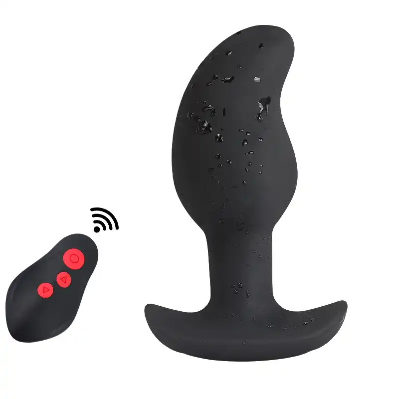Black mango-shaped remote control electro butt plug