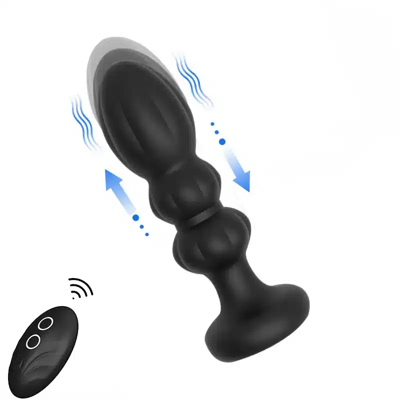 Black large vibrating remote-controlled beaded butt plug