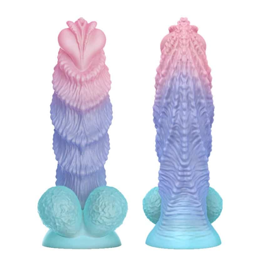 Pink and blue bee-style liquid silicone ribbed dildo XX24-012
