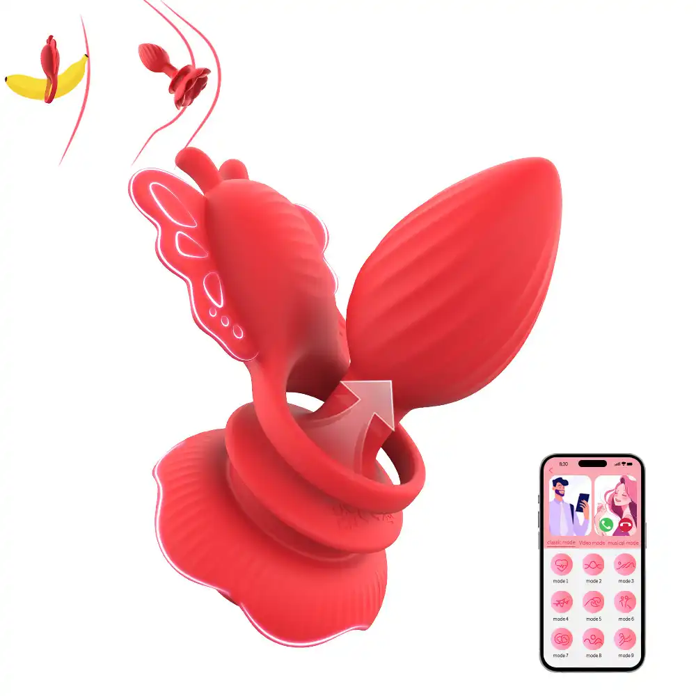 Red butt plug butterfly vibrator with app remote control