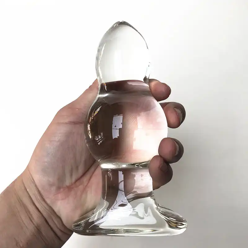 Beaded large glass butt plug for women