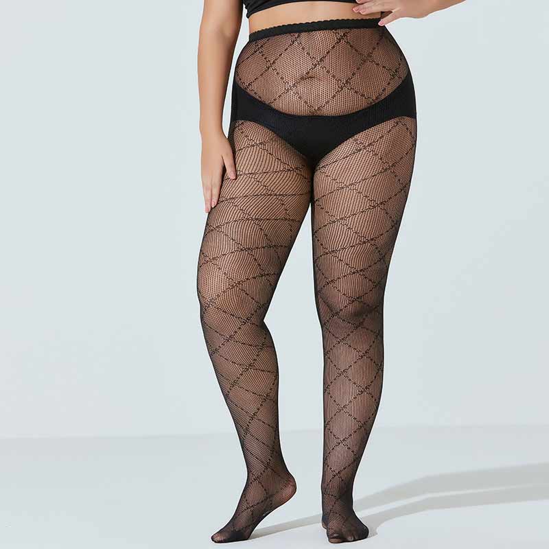 Black Mesh Pattern Plus Size Thigh High Stocking BYX-23133