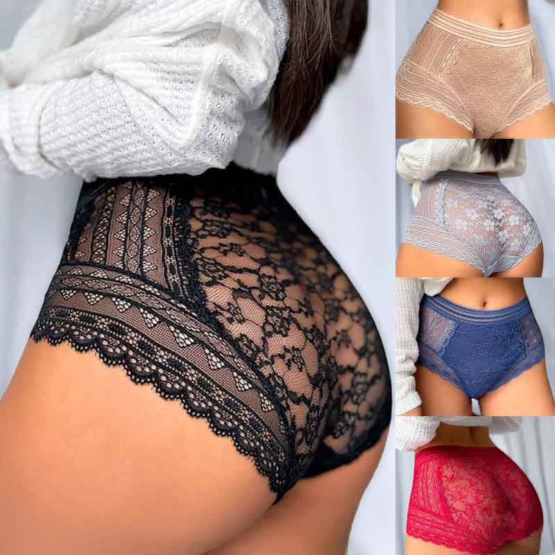 High-Waisted Black Panty with Lace Floral Print NMZ-008
