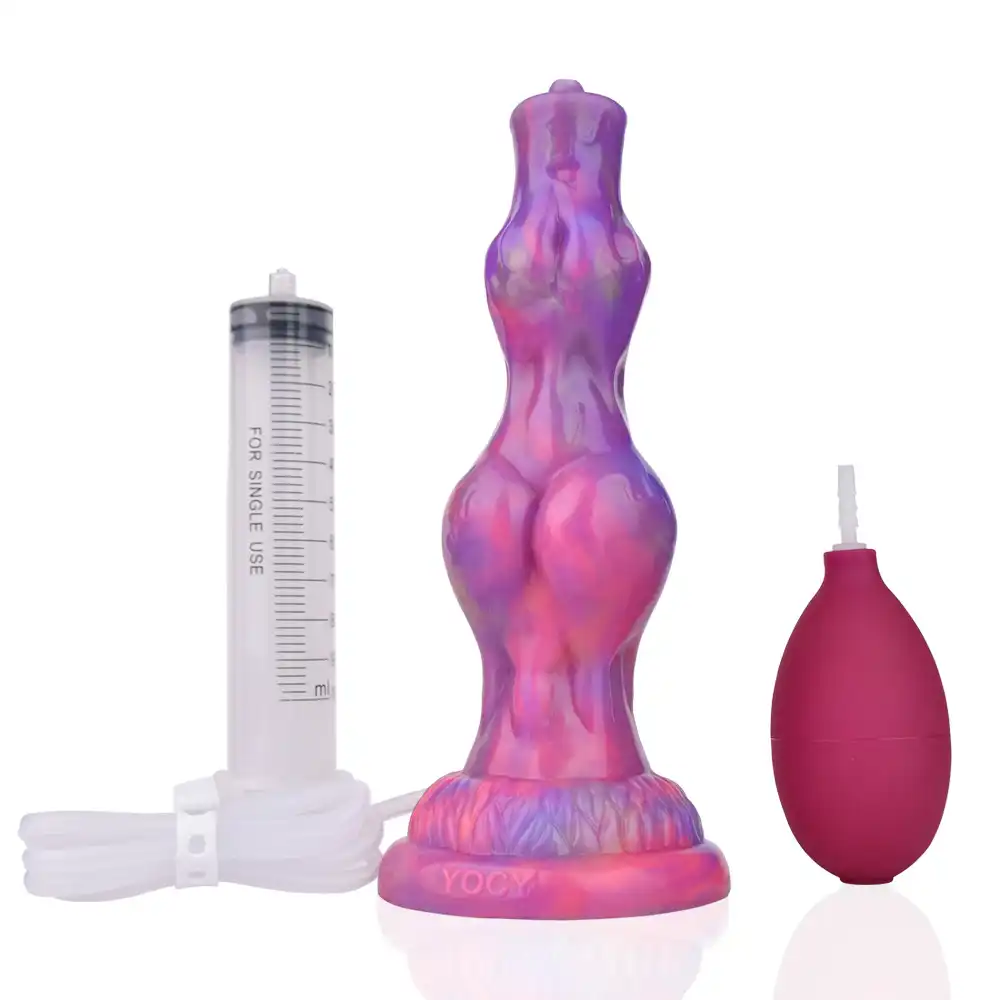 Colored glow-in-the-dark dog dildo with squirt