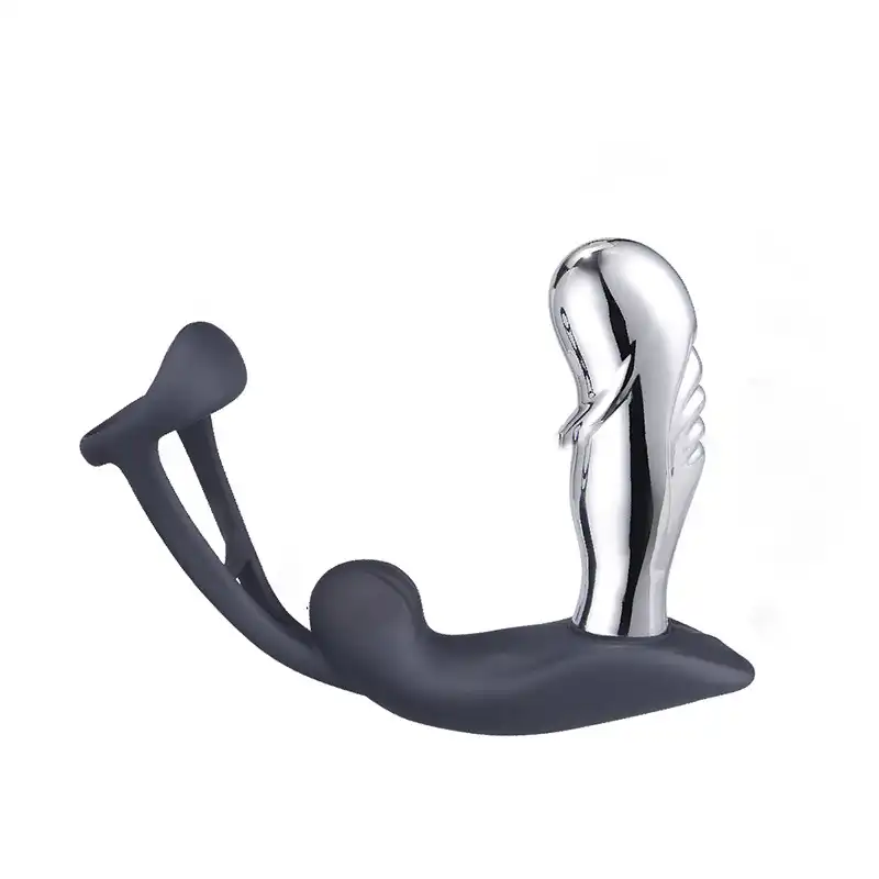 Black wearable metal dildo vibrator with electric shock for male