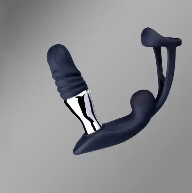 Black wearable dildo vibrator with electric shock for man