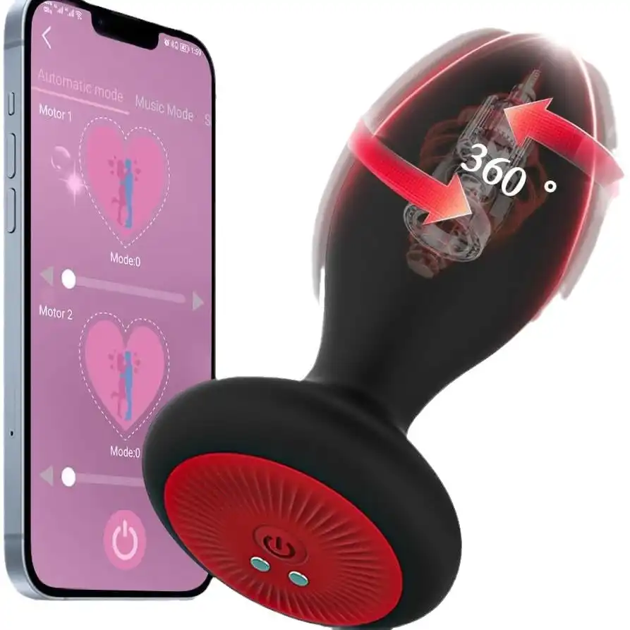 App-controlled silicone rotating vibrating butt plug