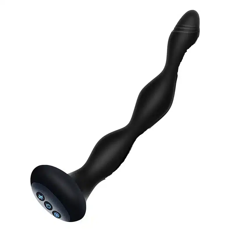 Black beaded anal electro plug with round bottom