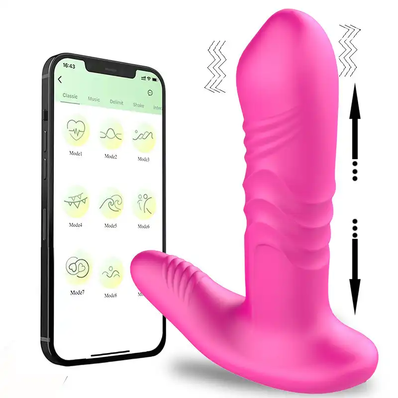 Red app-controlled thrusting butt plug