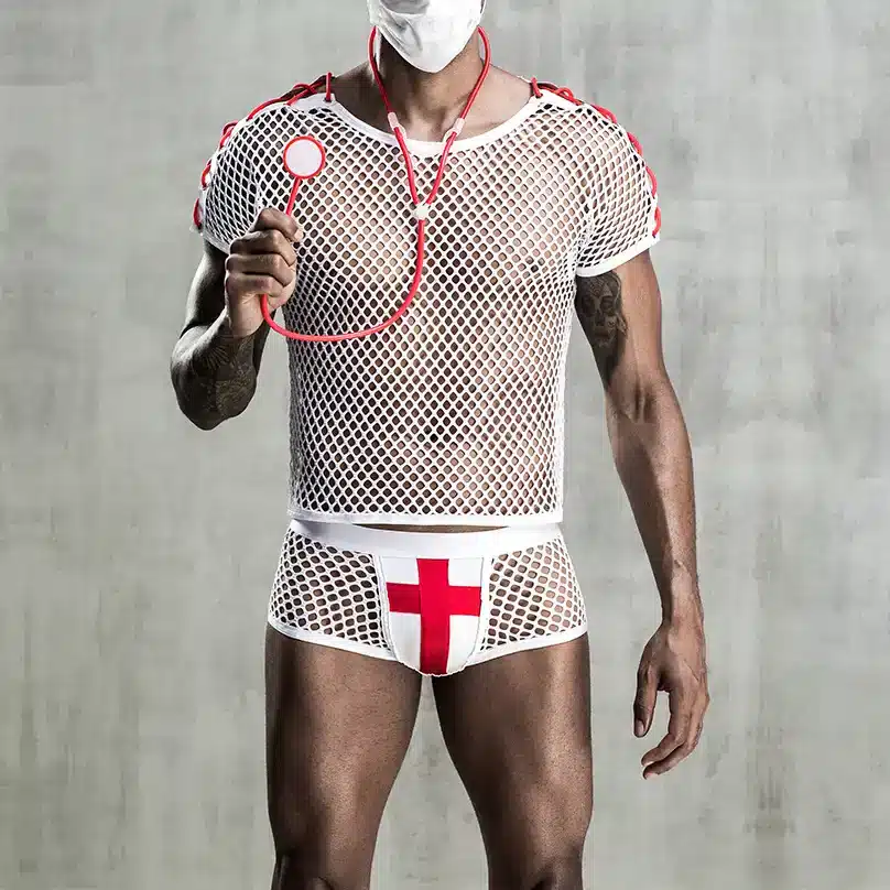 Sexy mesh male nurse costume