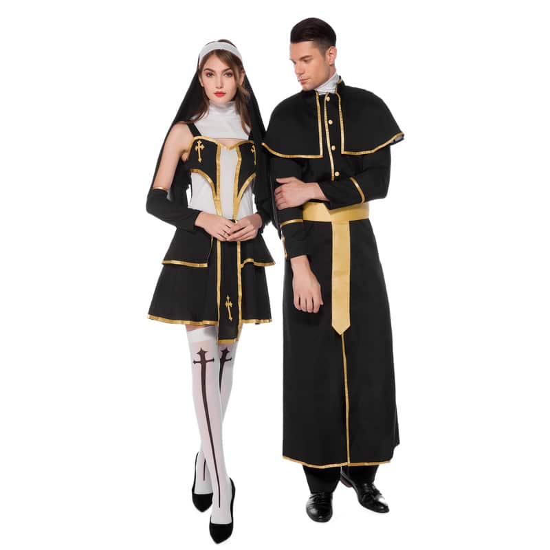 Sexy couples Halloween priest and nun costumes