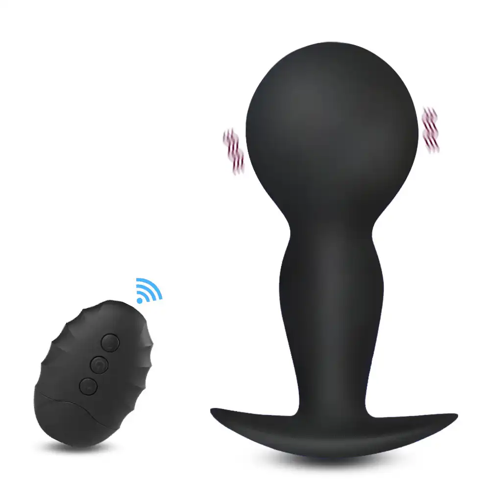 Black wireless remote-controlled inflatable vibrating butt plug