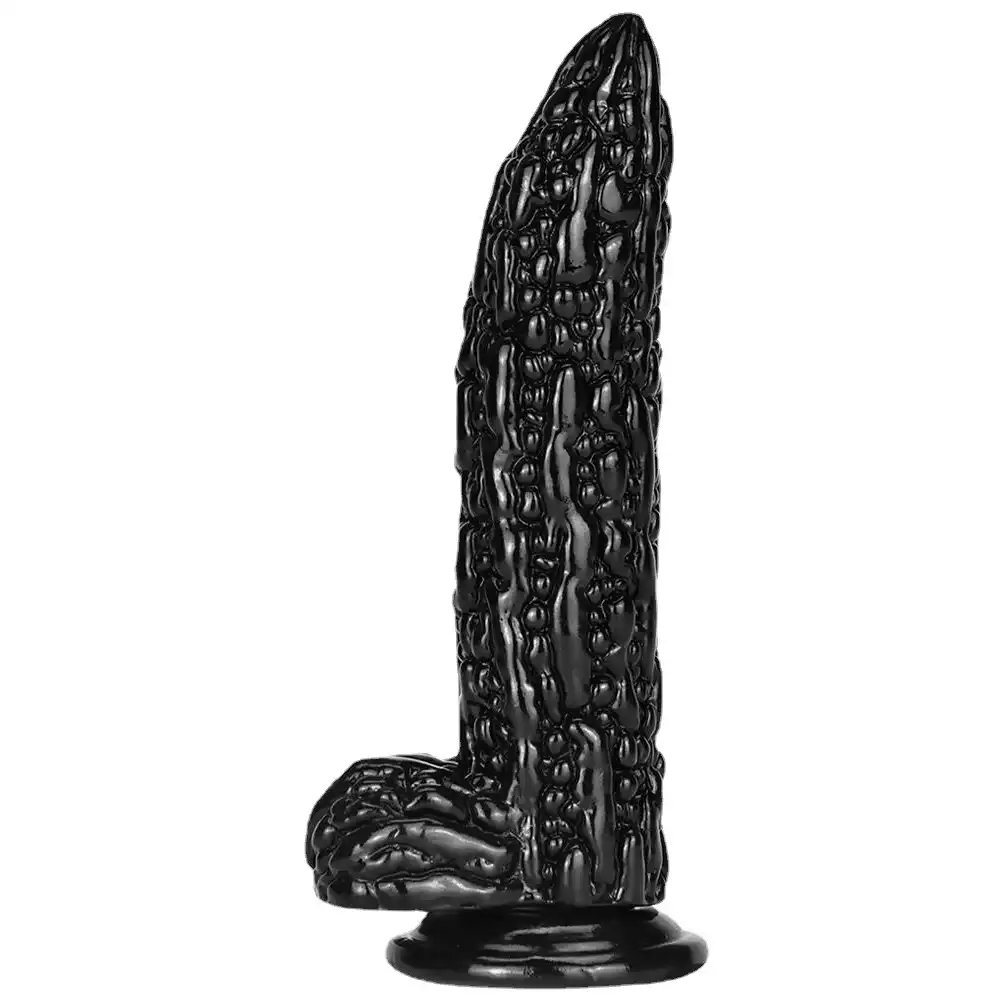Black bitter melon-shaped suction cup dildo