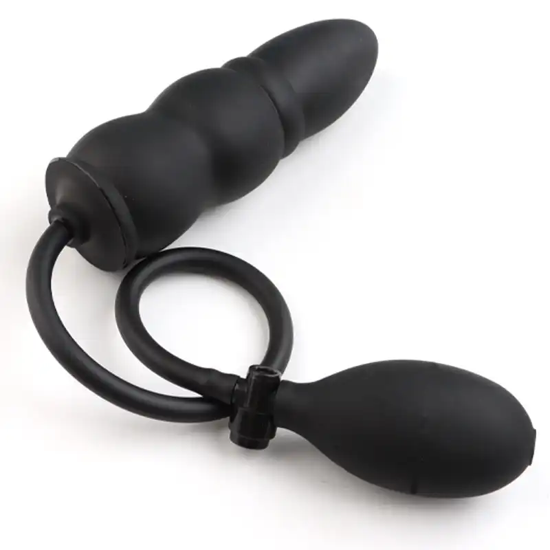 Black silicone inflatable butt plug for gay
