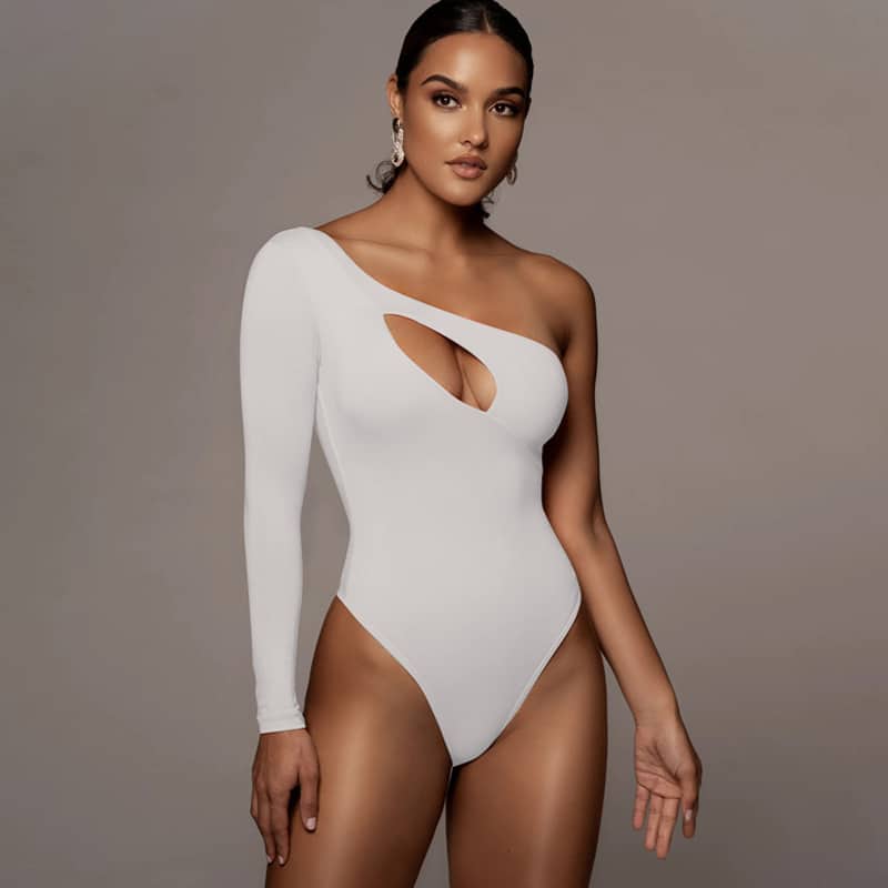 Long Sleeve One Shoulder Cut Out Bodysuit