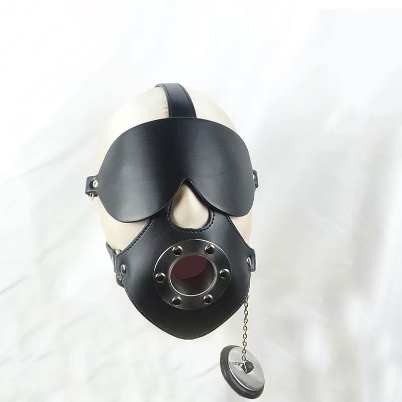 Black Leather Bondage Open Mouth Gag with Blindfold MY-737814203850Q