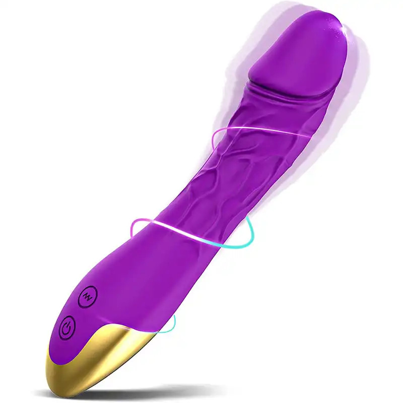 Purple dildo vibrator with a metal handle