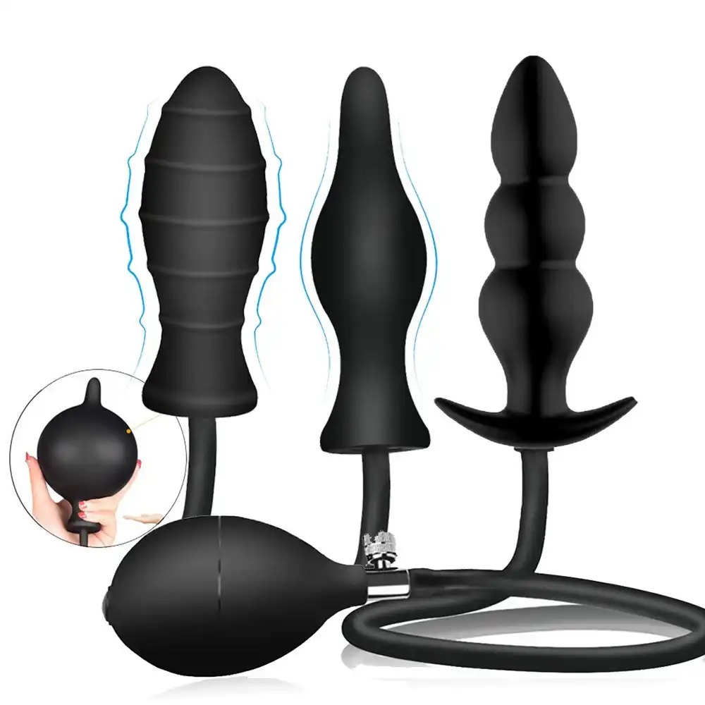 Black Inflatable Butt Plug Set