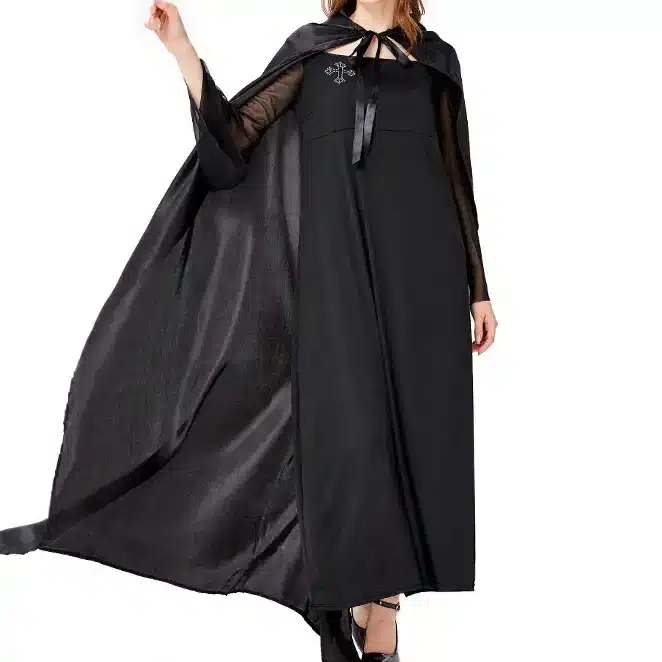 Black plus-size sexy witch costume with cape