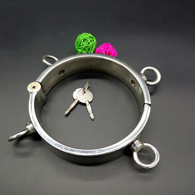 Stainless Steel BDSM Collar With Four Rings Attached