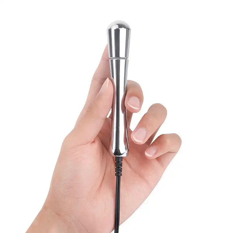 Slender metal butt plug with electro shock
