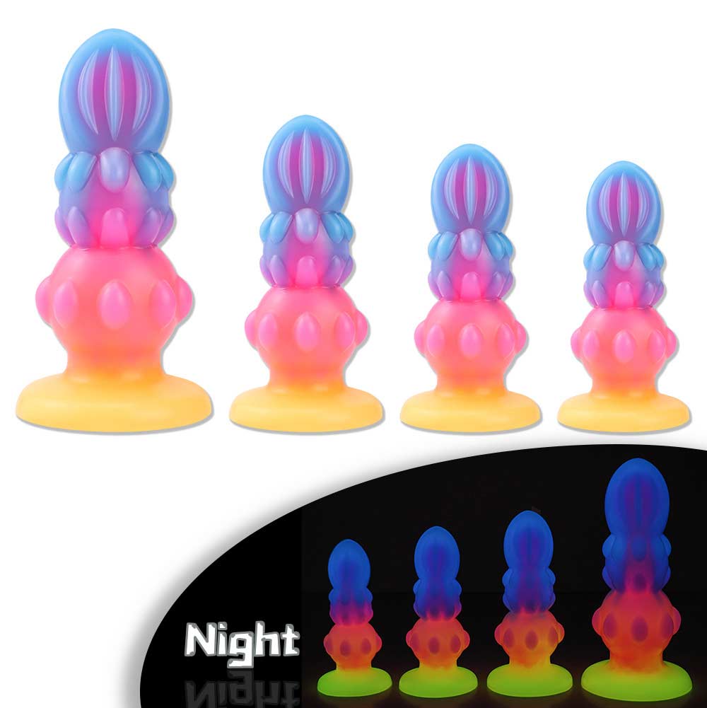 Red and blue cactus style liquid silicone ribbed anal dildo JC-A130