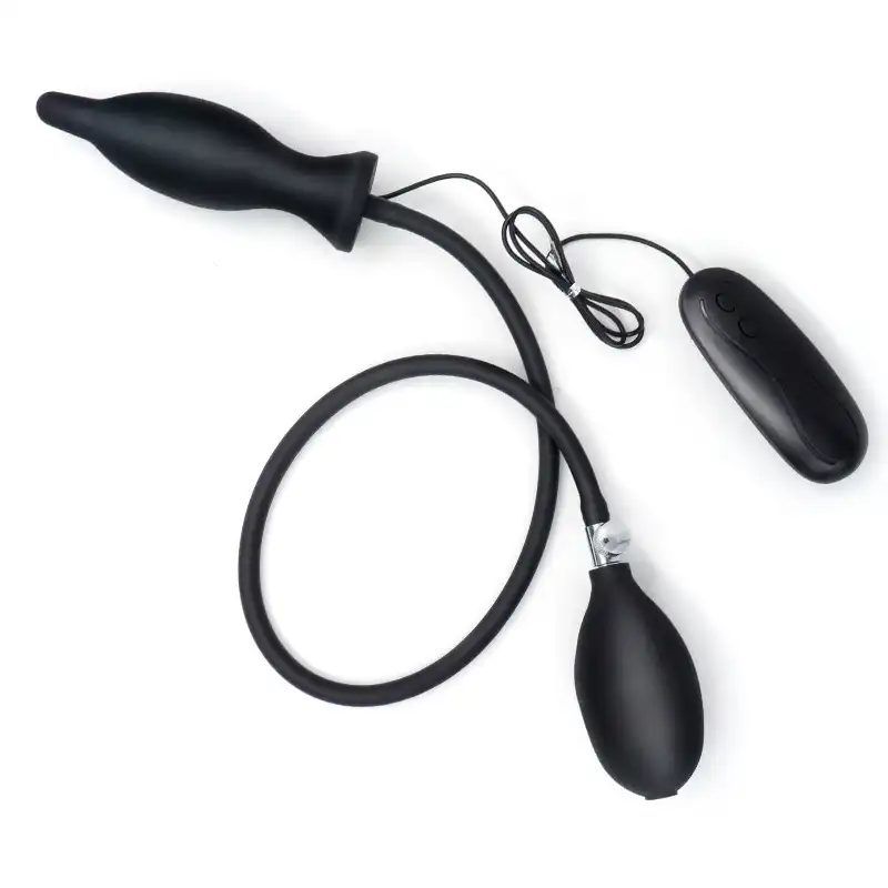 Black wired remote-controlled inflatable vibrating butt plug
