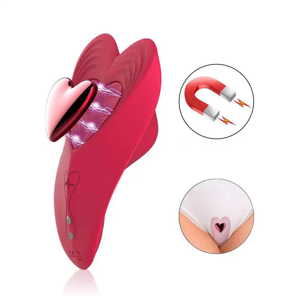 Red heart-shaped magnetic app-controlled wearable vibrator