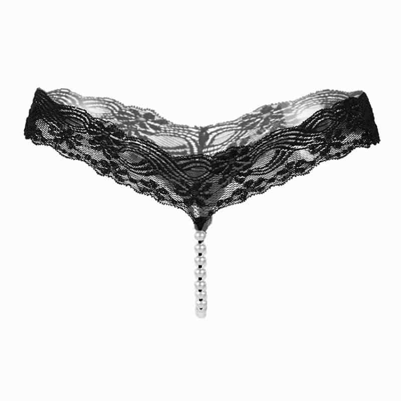 Solid Color Lace G-String Pearl Panty QM-612