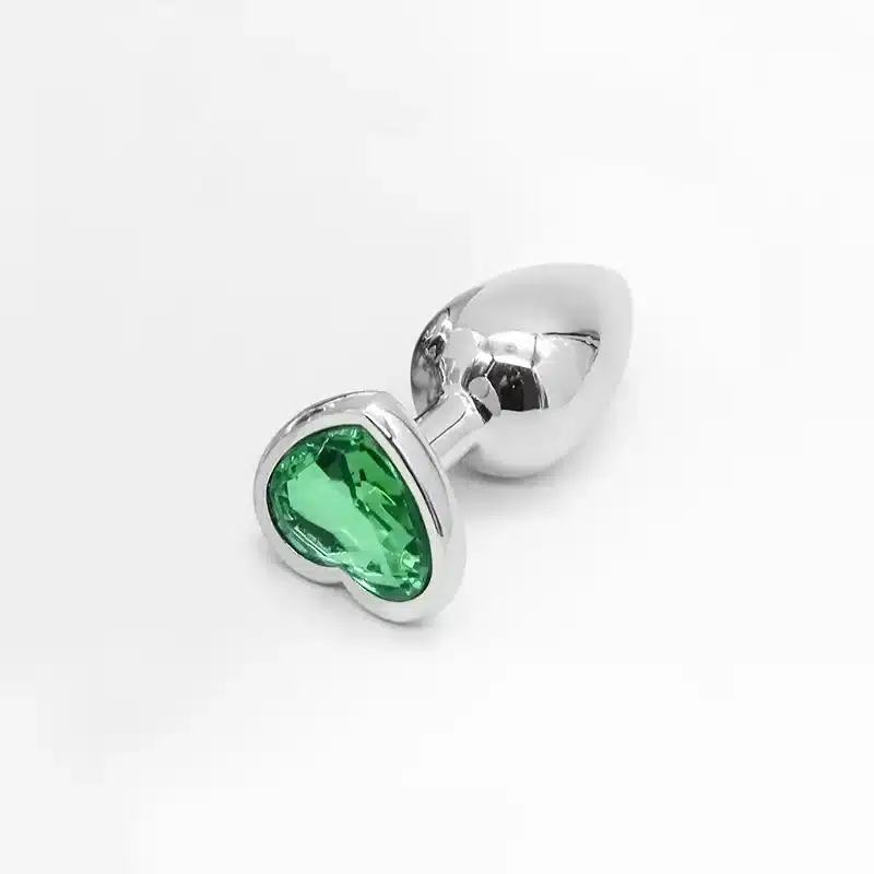 Green heart-shaped butt plug with jewel