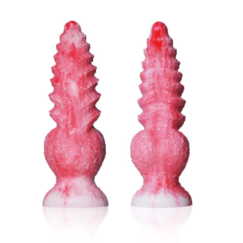 Red platinum silicone fantasy shape ribbed anal dildo XX24-010
