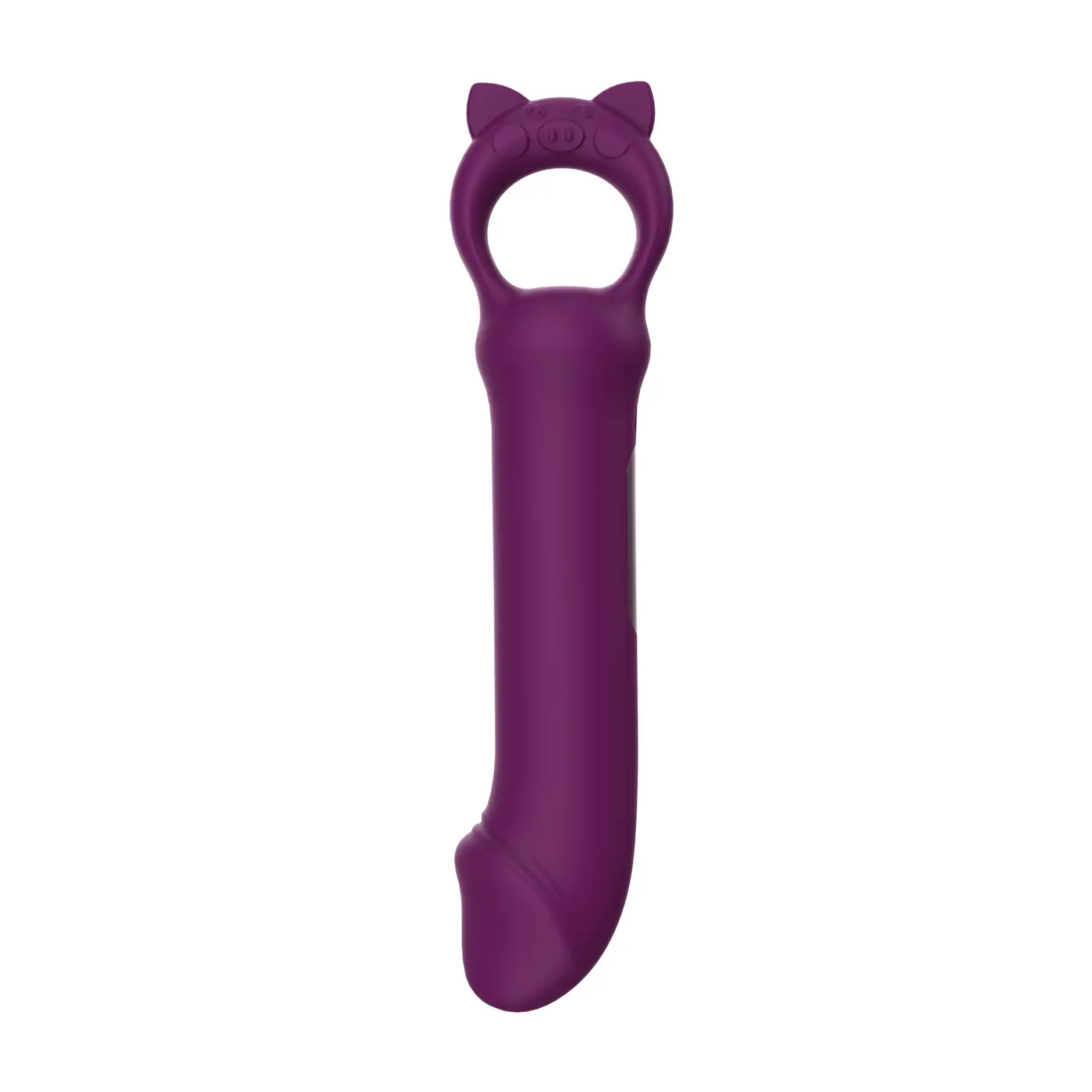 Purple dildo vibrator with a cat earring