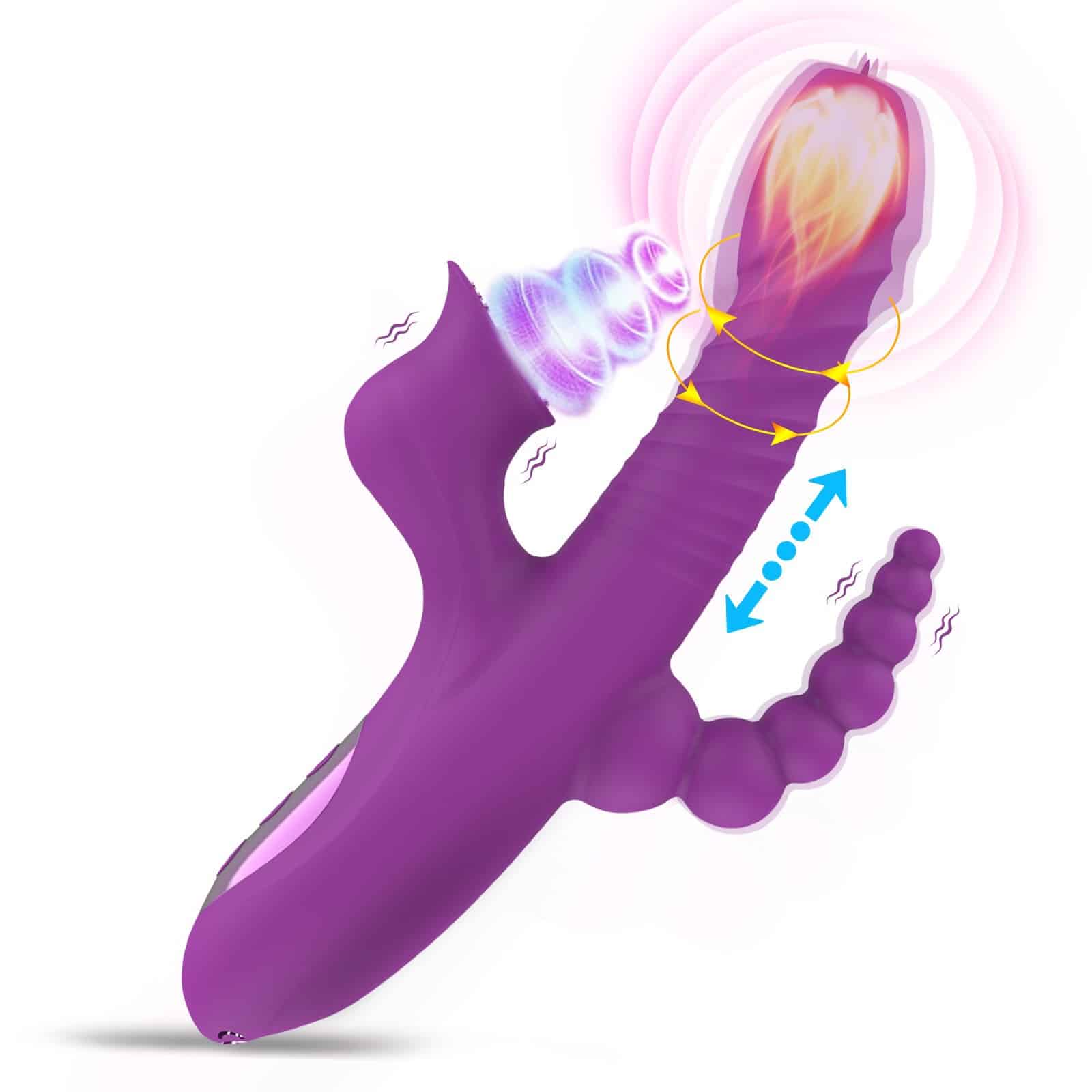 Purple thrust suction vibrator with pull beads