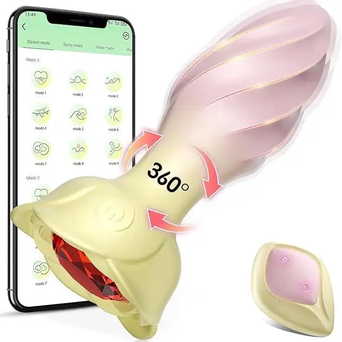 Rose-shaped remote-controlled butt plug with jewel