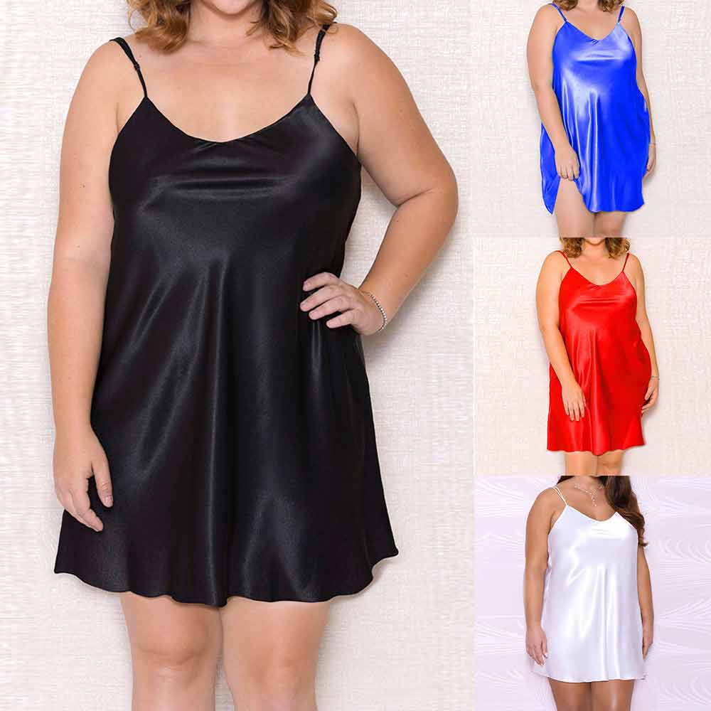 Solid Color Spaghetti Strap plus size satin nightgown YQ-1264