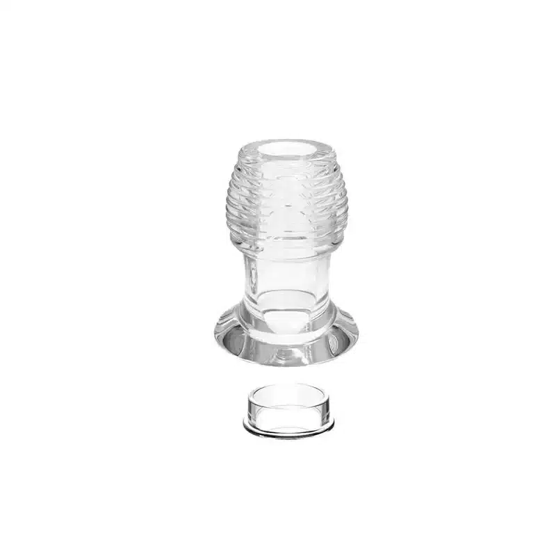 Transparent threaded hollow tunnel butt plug with stopper