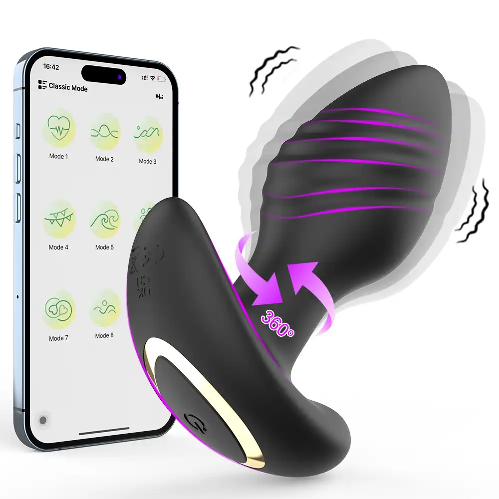 Black app-controlled swing vibrating butt plug
