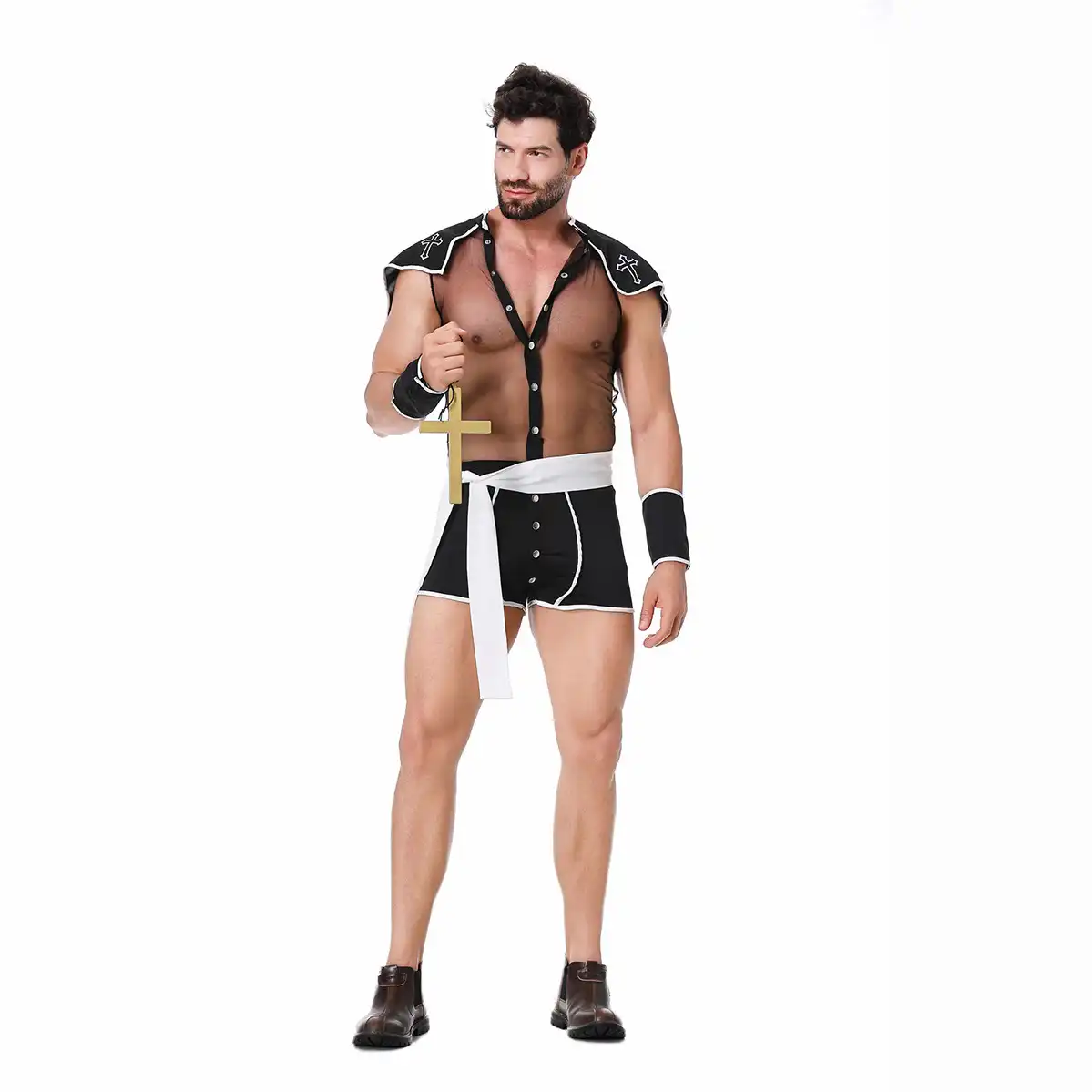 Black semi-transparent sexy nun costume for men
